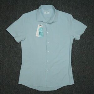 &Collar Shirt Mens Extra Large Blue Slim Fit Range Button Short‎ Sleeve NWT *